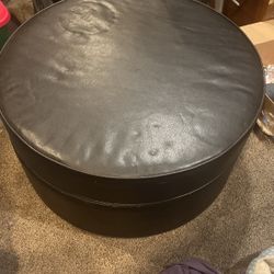 Black Leather Ottoman