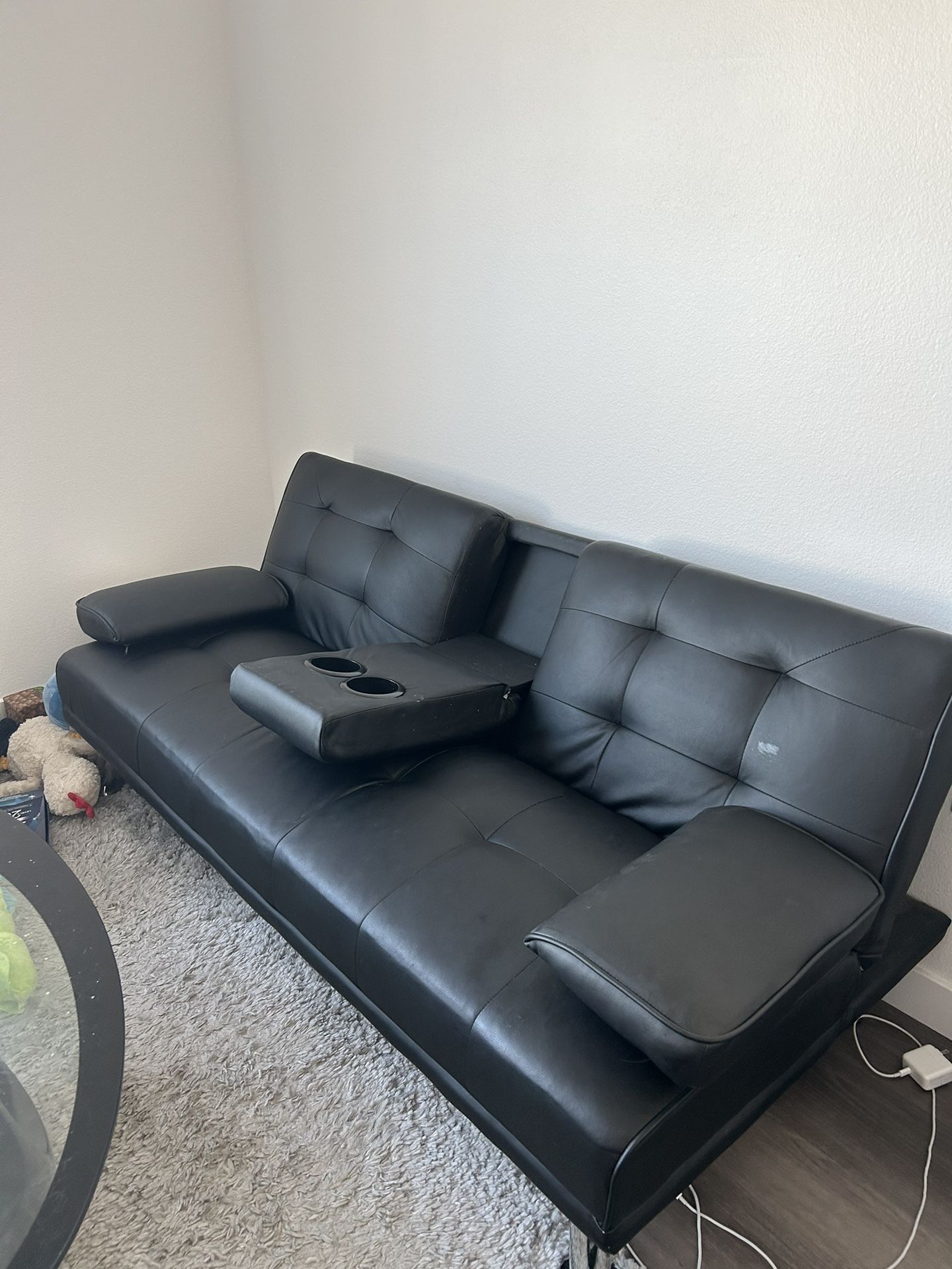 Black Faux Leather Futon