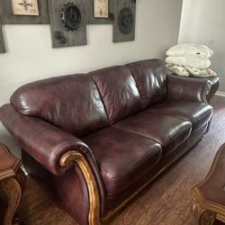 Living Room Set (Genuine leather & Solid Wood Table Set)