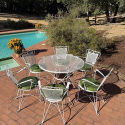 Vintage 1950s Mid Century Modern Wrought Iron Outdoor Patio Furniture (With Cushions)