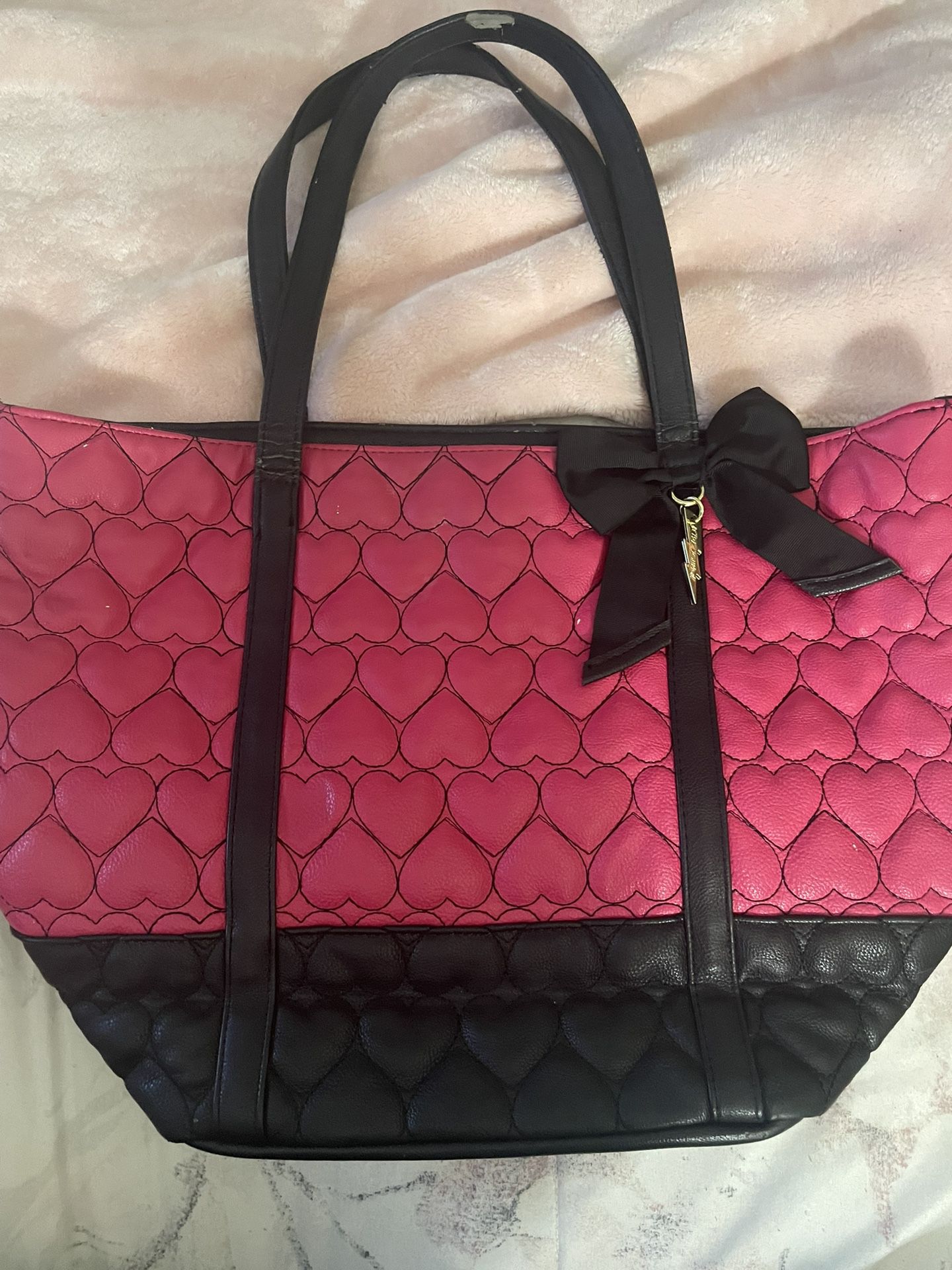 Betsy Johnson Pink/Black Heart Quilt Tote