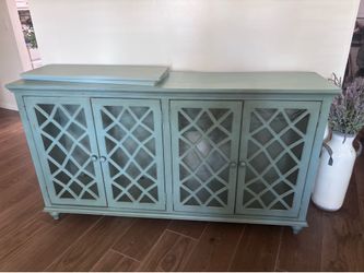Blue Coastal Farmhouse Sideboard Buffet Cabinet w/Glass Doors –