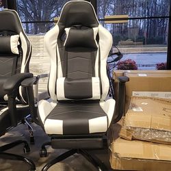 Lacoo High Back Gaming Chair PU Leather Adjustable Height Racing Chair with Lumber Support Ergonomic Gaming Chair with Reversible, White $80