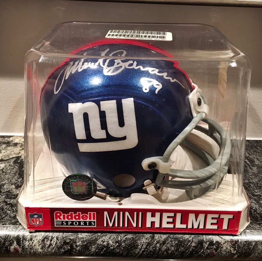 NY Giants football mini helmet signed by TE greats Mark Bavaro and Jeremy Shockey!
