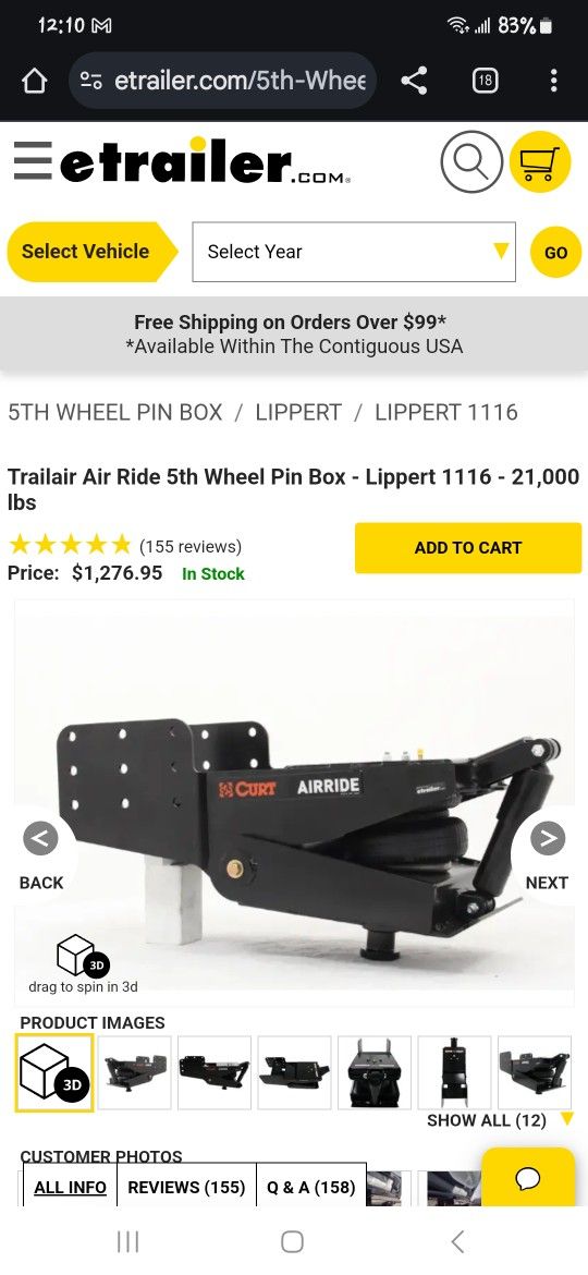 Trailair Air Ride 5th Wheel Pin Box - Lippert - 21,000 lbs