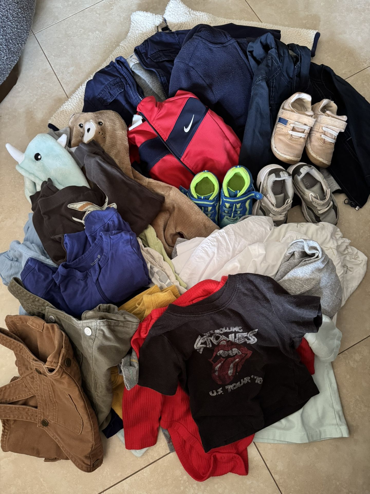 Assorted Toddler Boy Clothes And Shoes And Some Baby Swaddles