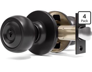 NEW Black Door Knob Lock Set 4 Pack