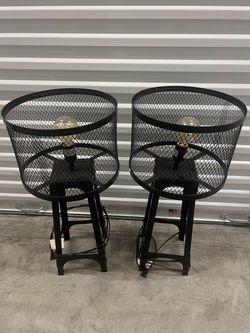 Industrial Black Metal Mesh Table Lamps – Set of 2