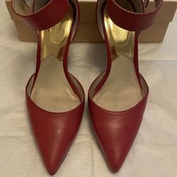 MICHAEL KORS Brinkley Ankle Strap Size 8M,Scarlet (Red) Leather.