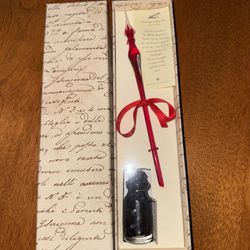 Glass calligraphy pen and ink set made by Cavallini & Co. Venetian glass made in Italy. 