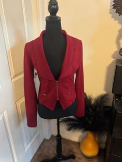 Red Cropped Blazer with Gold Zipper