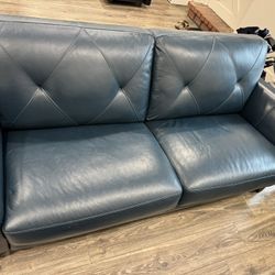 Real Blue Leather Couch 
