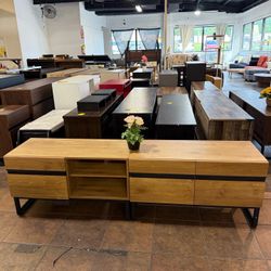 🔥Set of 2🔥Modern TV Stand for TVs up to 75 inch, Wood TV Entertainment Center TV Console with Storage Cabinets and Metal Base, Media TV Console for 