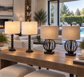 Set of 4 Table Lamps with Drum Shades