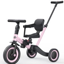 Brand New: Toddler Tricycle Bike, Birthday Gift for 1-3 Year Old Kids Trike with Push Handle, Backrest and Safety Belt