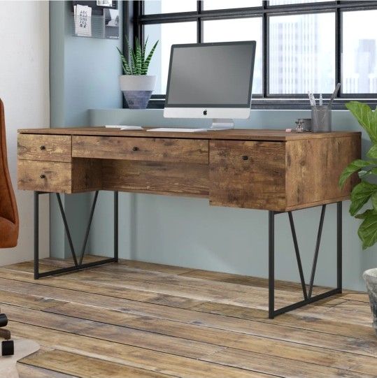 Fallon Metal Base Writing Desk - Brown/Black