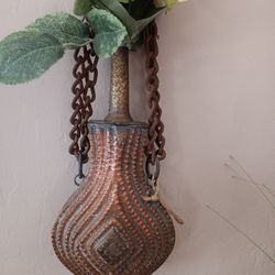 $20 Vintage Brass Gun Powder Flask. Missing the top, I made it into a Flower Wall Pocket. So Cool 