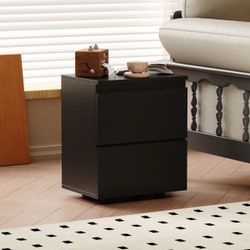 Black 2-Drawer Wood Grain Nightstands Side Table Bedside Table 18.9 in. H x 15.7 in. W x 11.6 in. D