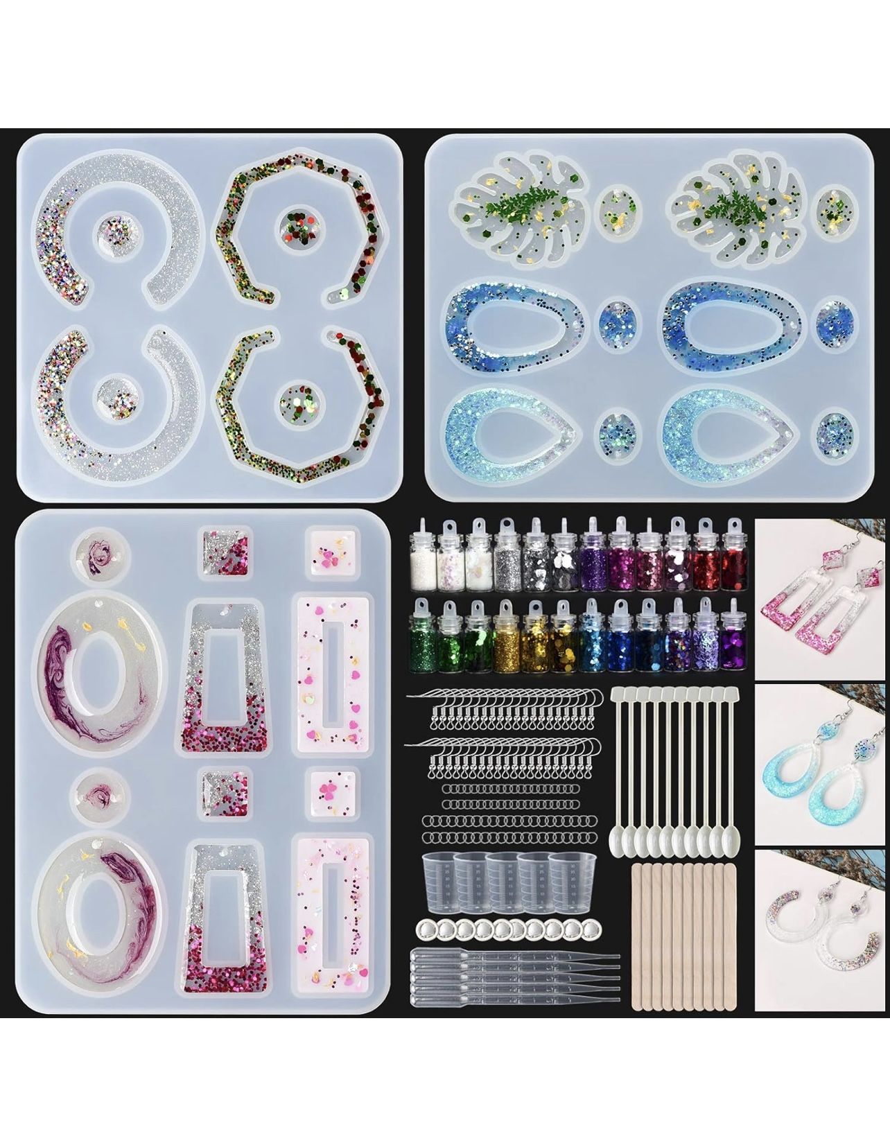 Resin Mold Kit, 192PCSEarring Silicone Molds for Epoxy Resin (Glitter Kit)