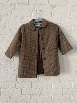 Louisiella Girls Wool Coat Size 4Y — Brown Houndstooth Check, Lined