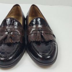 Johnston & Murphy Mens 9.5 W Brown Croc Print Italian Tassle Loafer Dress Shoes 