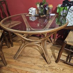 Rattan Table With Glass Top