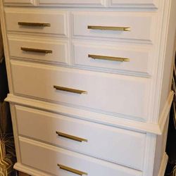 White With Gold Solid Wood Dresser