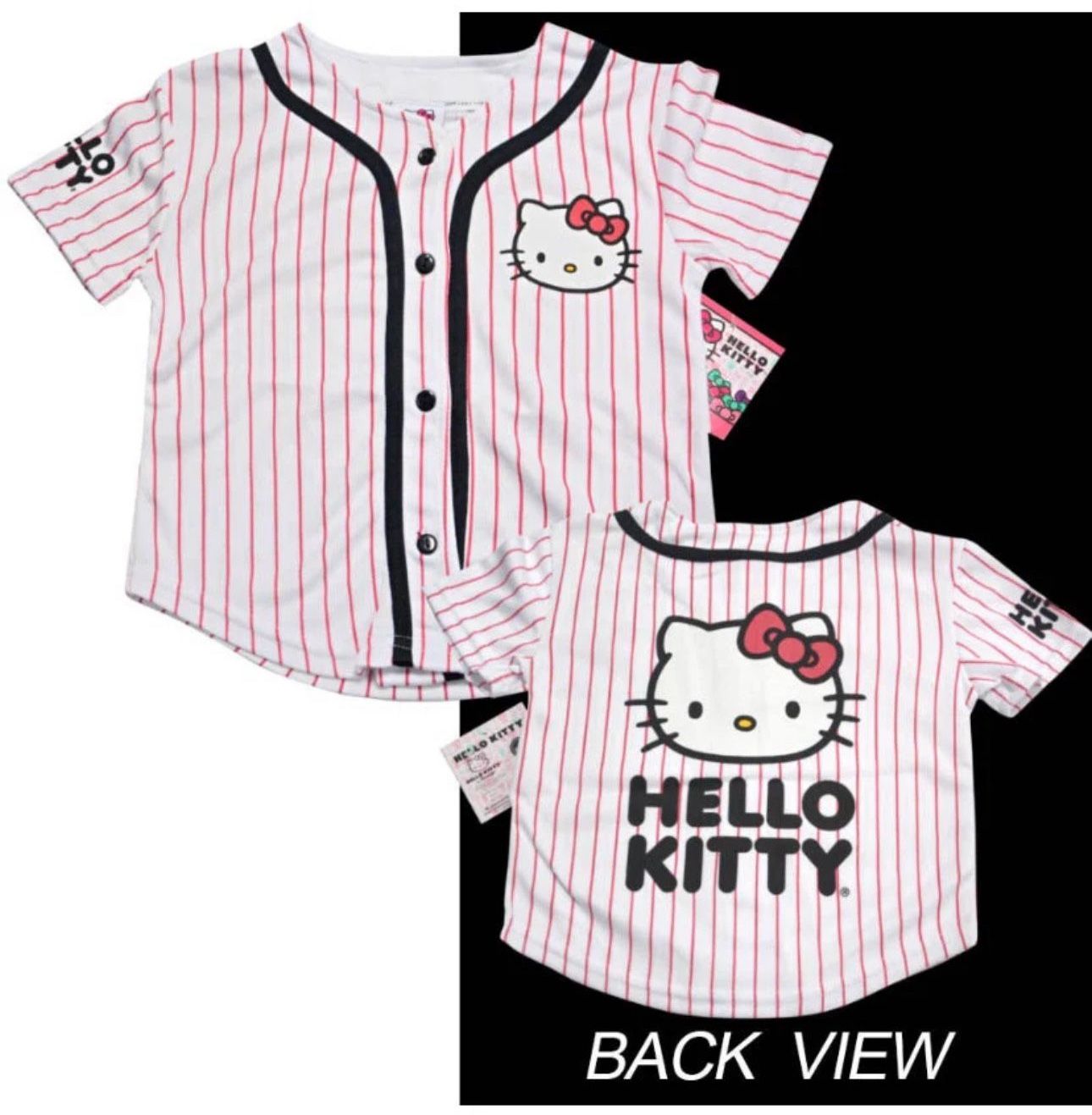 Sanrio Hello Kitty Logo PinStripe Baseball Girl Jersey - Pink