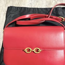 Genuine Saint Laurent Le Maillon satchel in Red Box Leather
