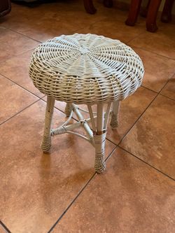 White Wicker Rattan Round Stool