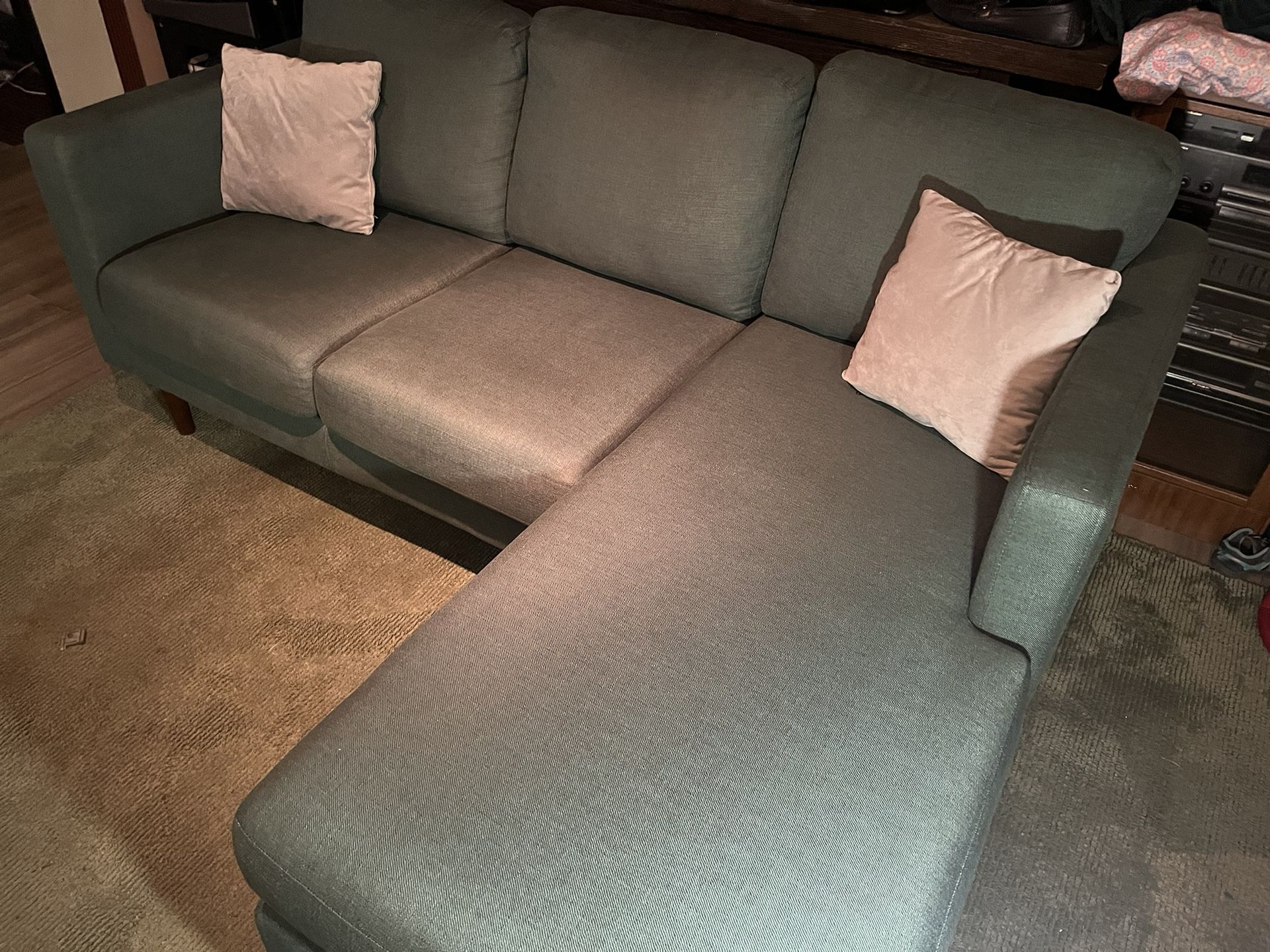 Green Couch with Chaise! Free Delivery
