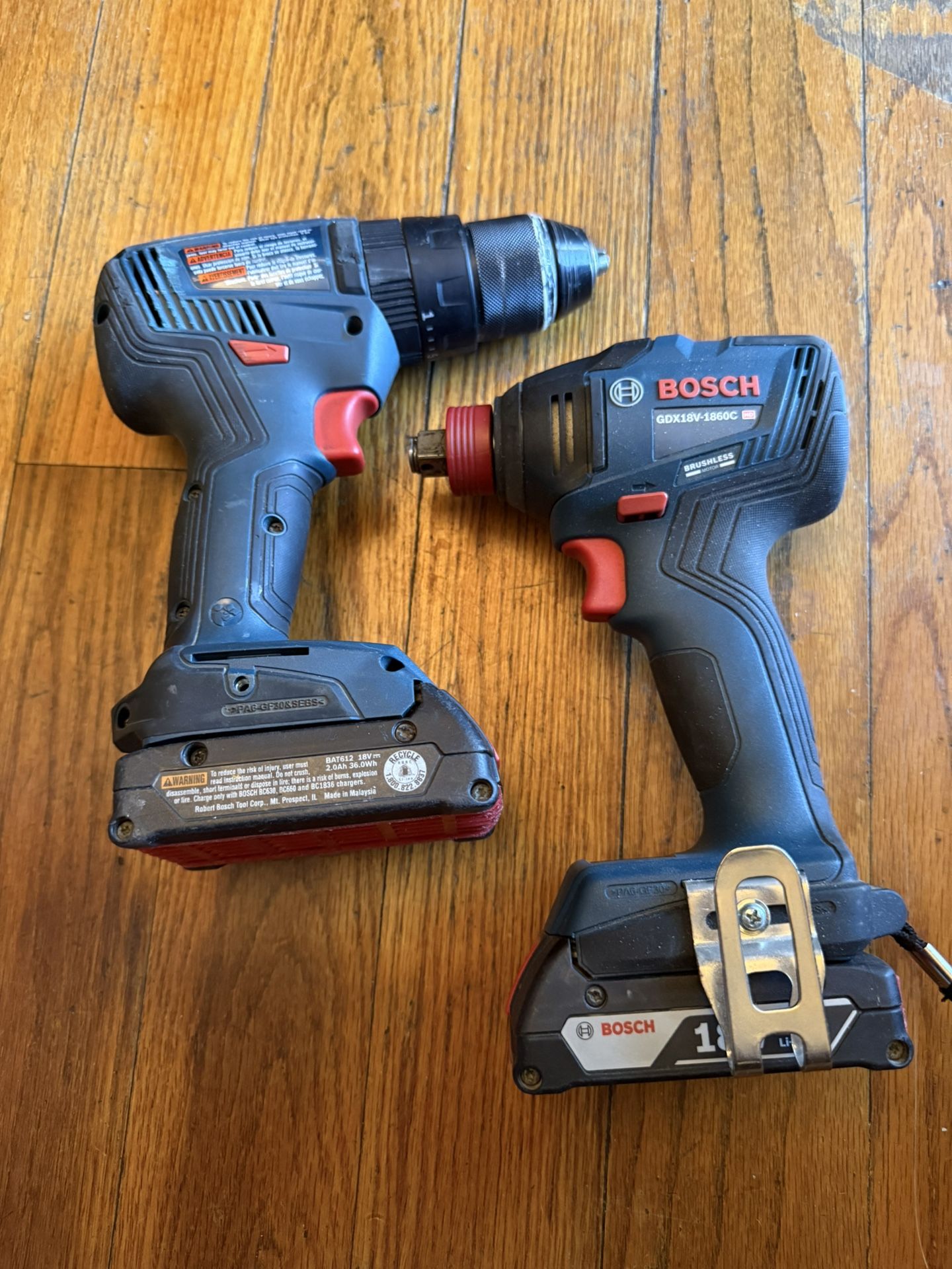 Bosch 1/2” Hammer Drill And Impact Drill With 2.0 Batteries No Charger 