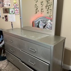 Silver Stone Embedded Wooden Dresser