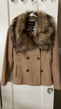 Women’s Moda International Faux Fur Collar Peacoat Jacket