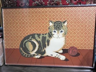 Vintage Kitten Picture In Fabric Circa 1960s