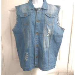 Women's Denim Vest w/Distressed & Torn Fabric Look (See Desc For Size) *NWOT*