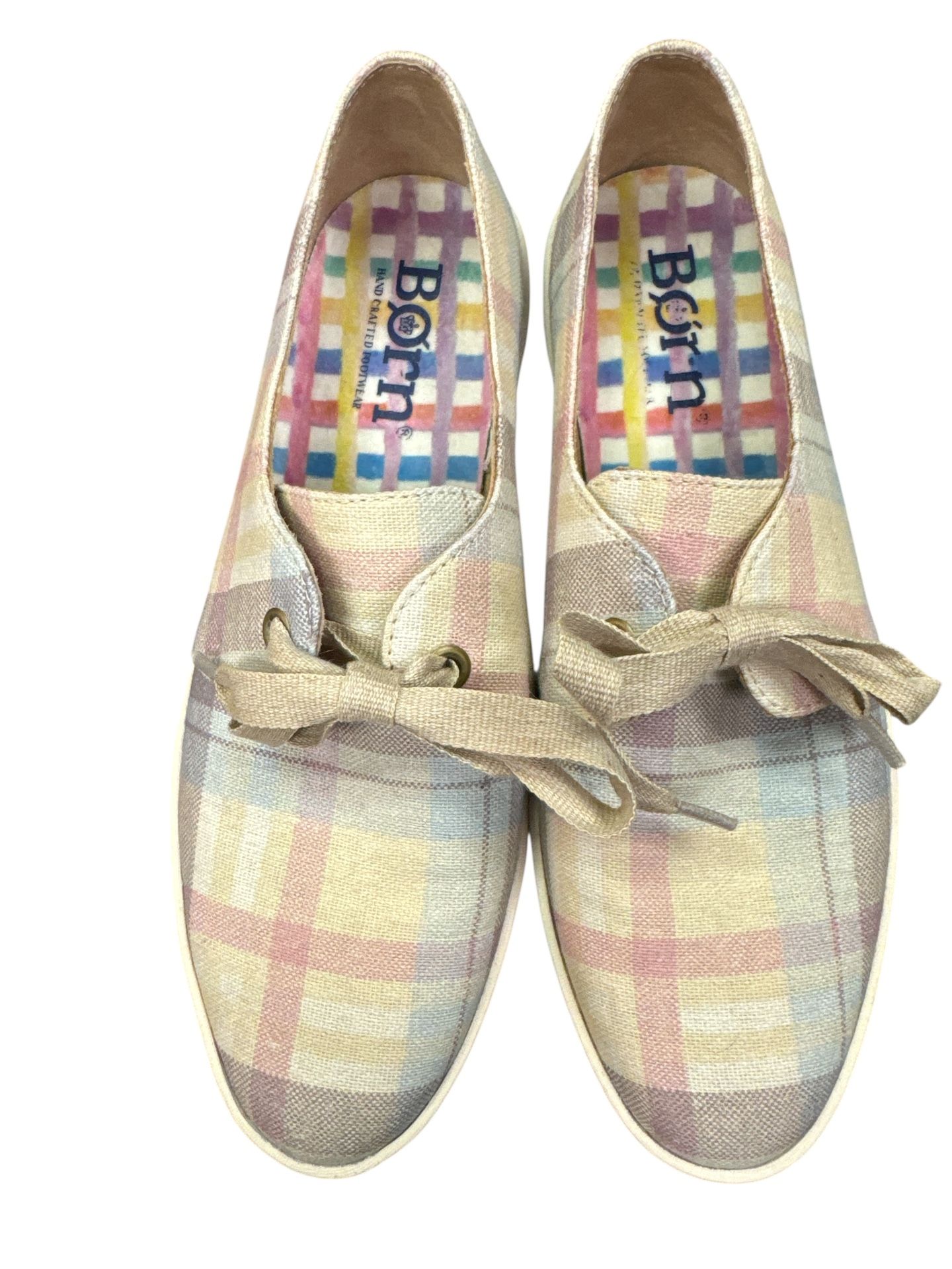 Born Shoes Women Size 8.5M Datil Natural Plaid Sneakers Handcrafted Footwear