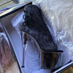 Open Toe Glitter Platform Heels