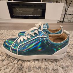 Christian Louboutin Mens Fun Louis Junior Flat Psychic Blue Low Sneaker 43/ 10