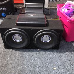 Two 12” Power Akoustick Gotic Subwoofer Speakers In Box With  DB Drive Speed Series 800 Watt 4 Channel Amplifier
