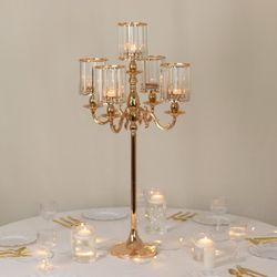 5- arm gold metal candelabra