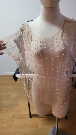 Sheer pearl rhinestone shirt size 1X