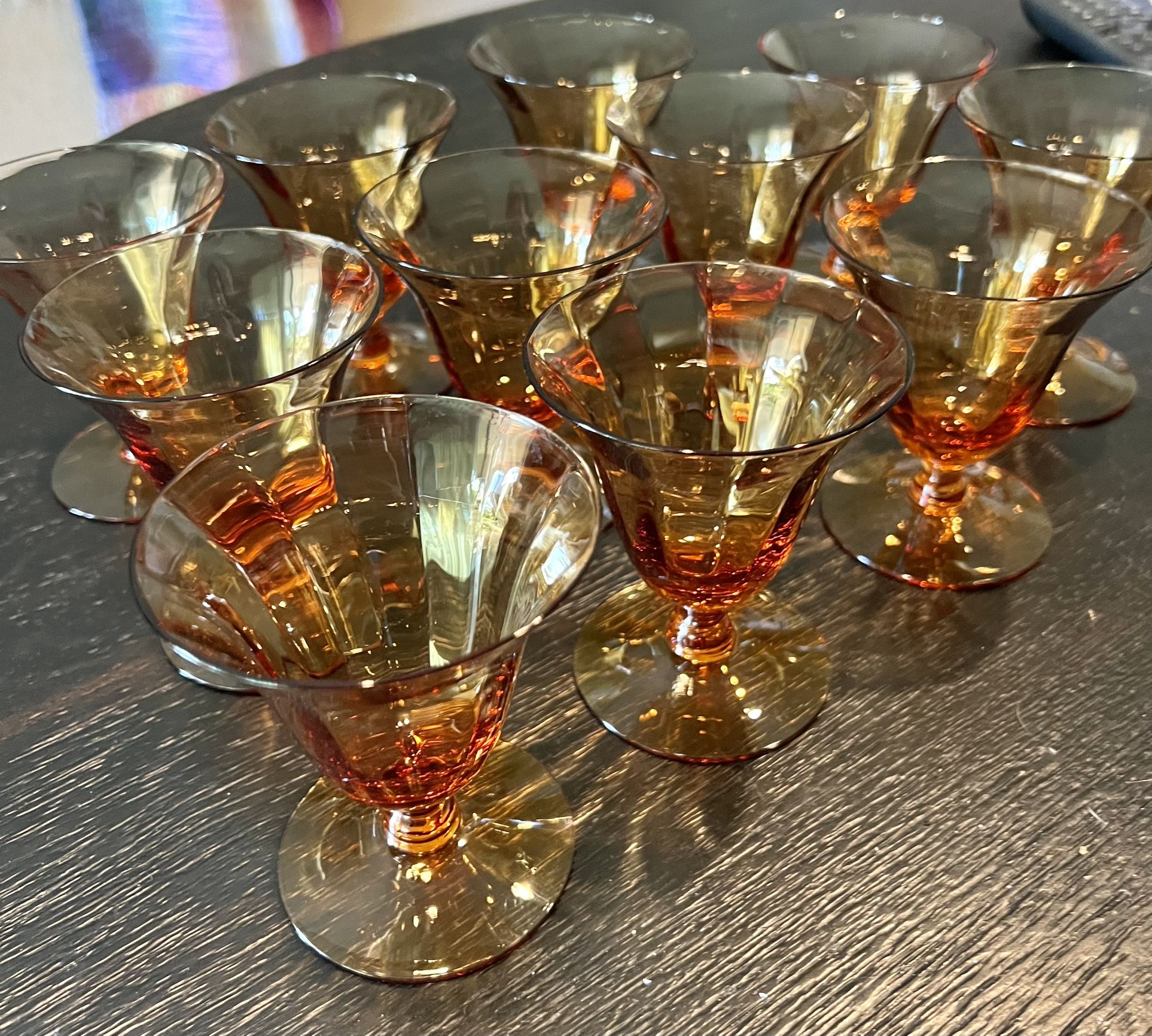 11 Vintage Depression Glass Amber Cone Footed Sherbet Glasses