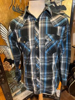 Men's Wrangler Plaid Western Pearl Snap Shirt Medium