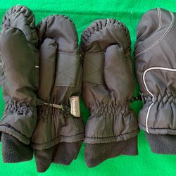 Two Pairs of Black w White Trim Kid’s Mittens Size 8-10