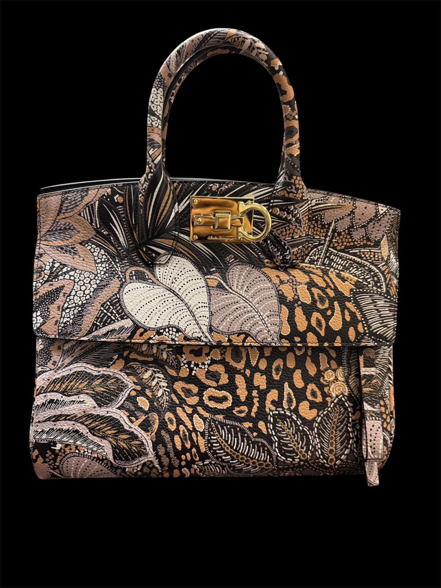 Salvatore Ferragamo Limited Edition Floral Animal Print Handbag – Gold Hardware