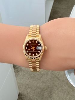 Rolex 26mm Ladies Presidential 18KT Gold Black Diamond Dial Watch