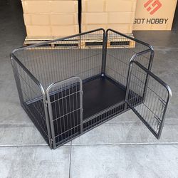 $80 (Brand New) Heavy-duty dog pet playpen with plastic tray indoor outdoor cage kennel 4-panel, 49x32x28” 