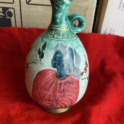 7.5 Inch Handmade Hand Painted Hand Etched Greek Ceramic Vase Imported From Greece
