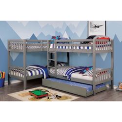 Gray Quadruple Twin Bunk Bed - Trundle Sold Separately 